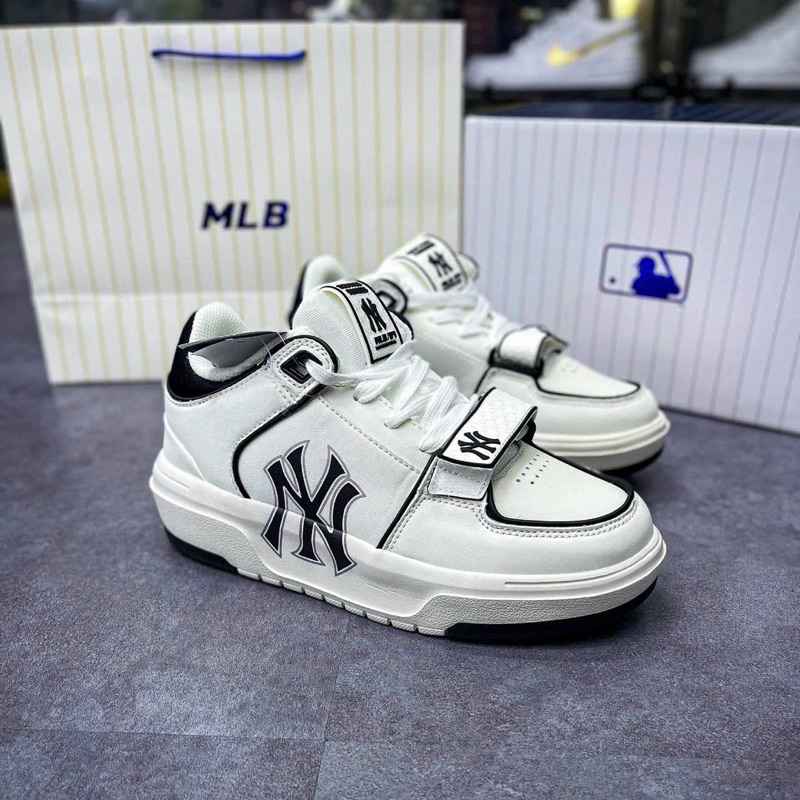 Giày thể thao nam nữ CT MLB Liner mid basic NY đen quai dán sc, giày MIB offwhite trắng đen nam nữ New York mới full hộp