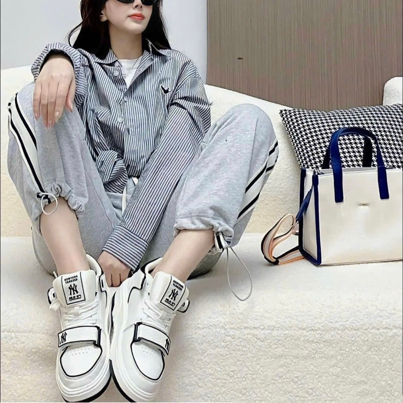 Giày thể thao nam nữ CT MLB Liner mid basic NY đen quai dán sc, giày MIB offwhite trắng đen nam nữ New York mới full hộp