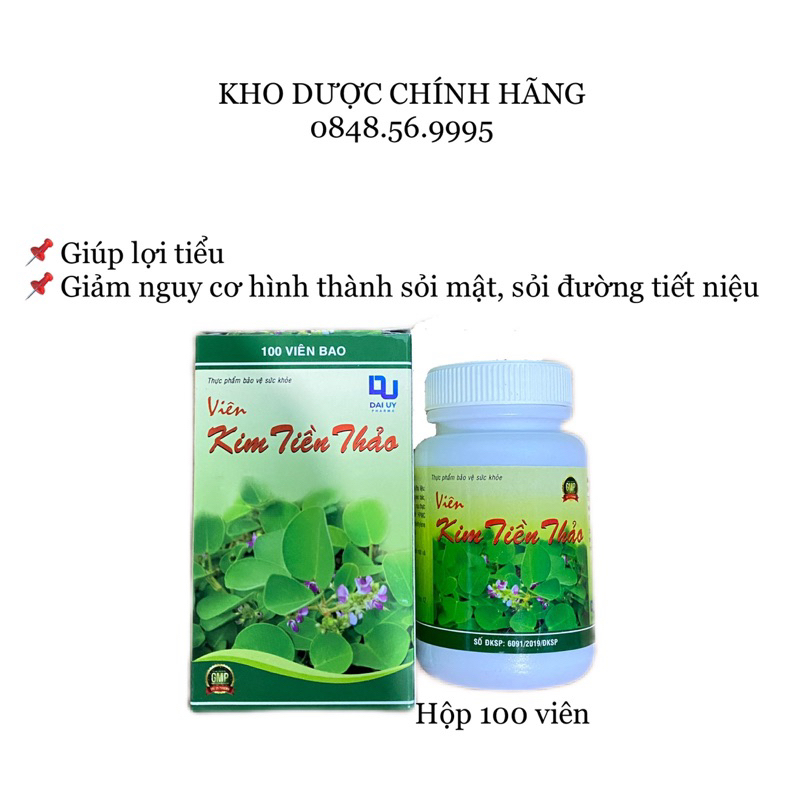 Viên KIM TIỀN THẢO hộp 100 viên - Giúp lợi tiểu, hỗ trợ giảm nguy cơ hình thành sỏi mật và sỏi đường tiết niệu