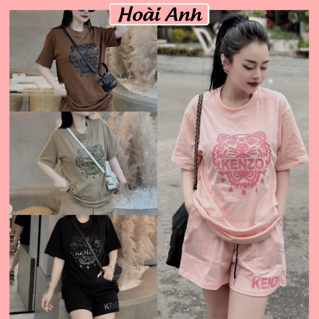 Set Bộ Đồ Nữ Thể Thao Kenzo Áo Phông In Nổi Dáng Rộng Ngắn Tay Mix Quần Sooc Đùi Freesize