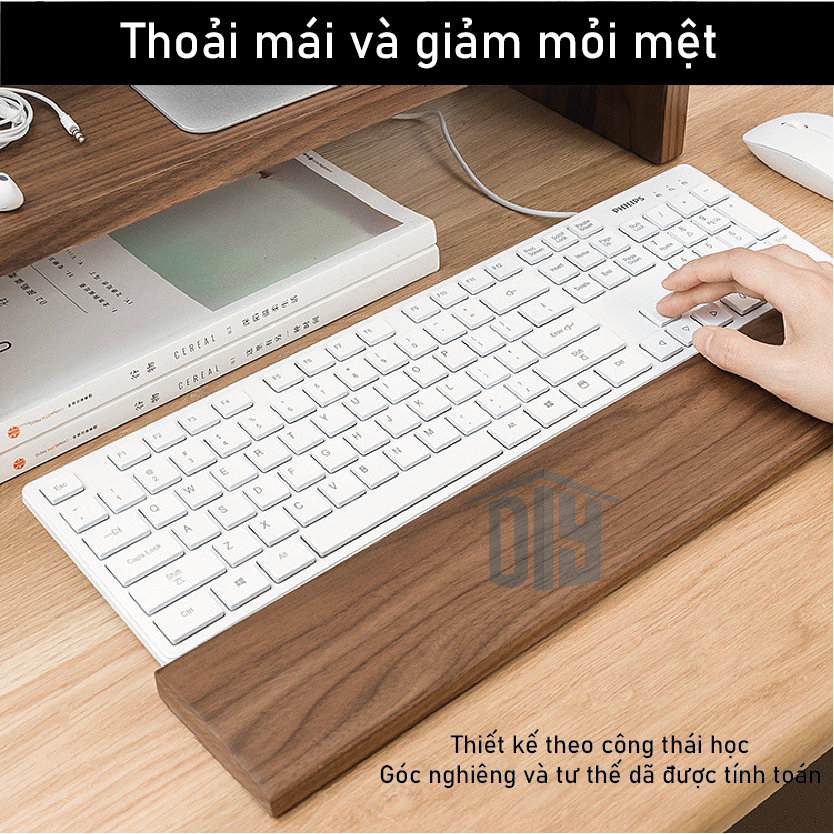 Kê tay bàn phím gỗ tư nhiên công thái học cao cấp