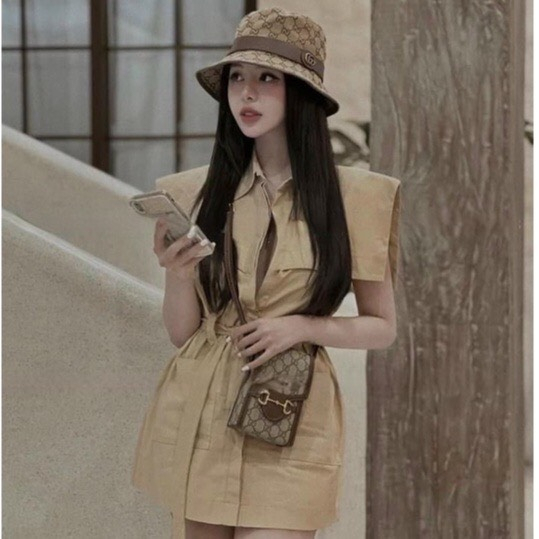 Set Váy Nữ EVANIA Set Váy Tiểu Thư Rút Dây Hai Màu Be, Nâu Phong Cách Hàn Quốc Chất Kaki Trơn - Mã B688