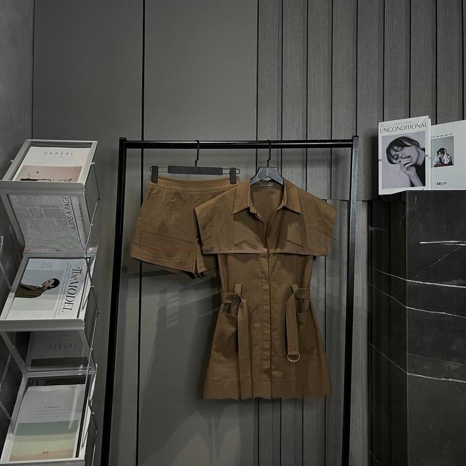 Set Váy Nữ EVANIA Set Váy Tiểu Thư Rút Dây Hai Màu Be, Nâu Phong Cách Hàn Quốc Chất Kaki Trơn - Mã B688