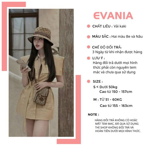 Set Váy Nữ EVANIA Set Váy Tiểu Thư Rút Dây Hai Màu Be, Nâu Phong Cách Hàn Quốc Chất Kaki Trơn - Mã B688