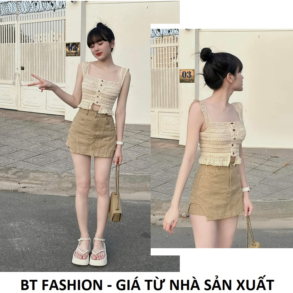 Áo Ren 2 Hai Dây Bản To Croptop Phối Nơ Tiểu Thư - BT Fashion (2 Mẫu để chọn) AT04