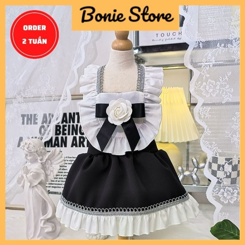 Đầm Thiết Kế Chó Mèo Thú Cưng Lolita Viền Bèo Đính Hoa Dễ Thương