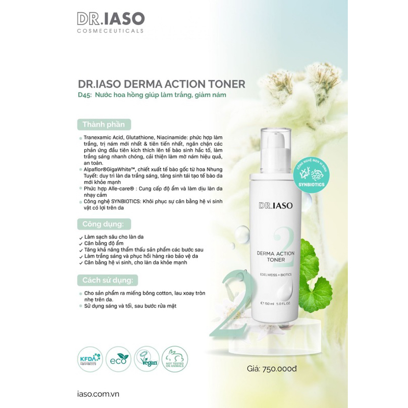 D45 - IASO Dr.Iaso Derma Action Toner Nước hoa hồng giúp làm trắng da, giảm nám