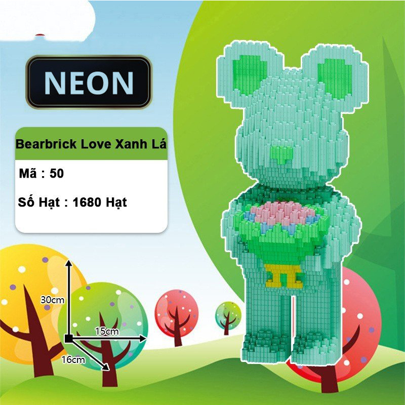 Lego bearbirck 36cm mô mình lắp ráp NEON đồ chơi xếp hình chú gấu bearbrick dễ thương