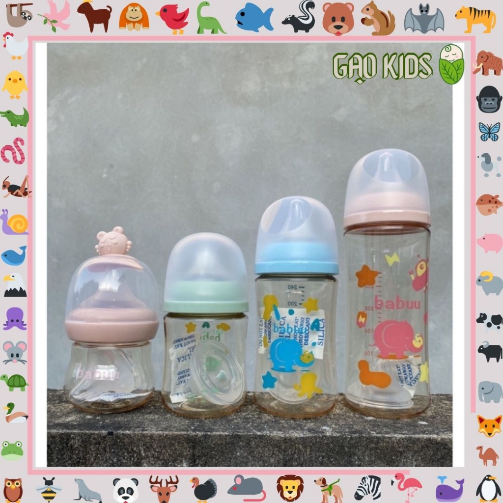 Bình Sữa Cổ Rộng Babuu Ppsu Dung Tích 90Ml/120Ml/160Ml/240Ml/330Ml Tặng Kèm 1 Núm