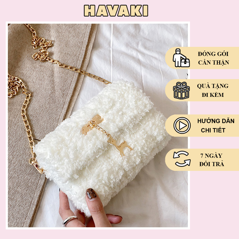 Túi handmade tự đan đeo chéo len xù thời trang - Phụ kiện đan túi HAVAKI