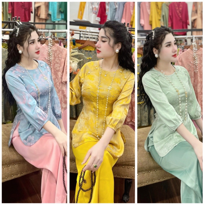 Đồ lam đi chùa bộ áo bà ba lụa hàng châu cao cấp thiết kế độc quyền