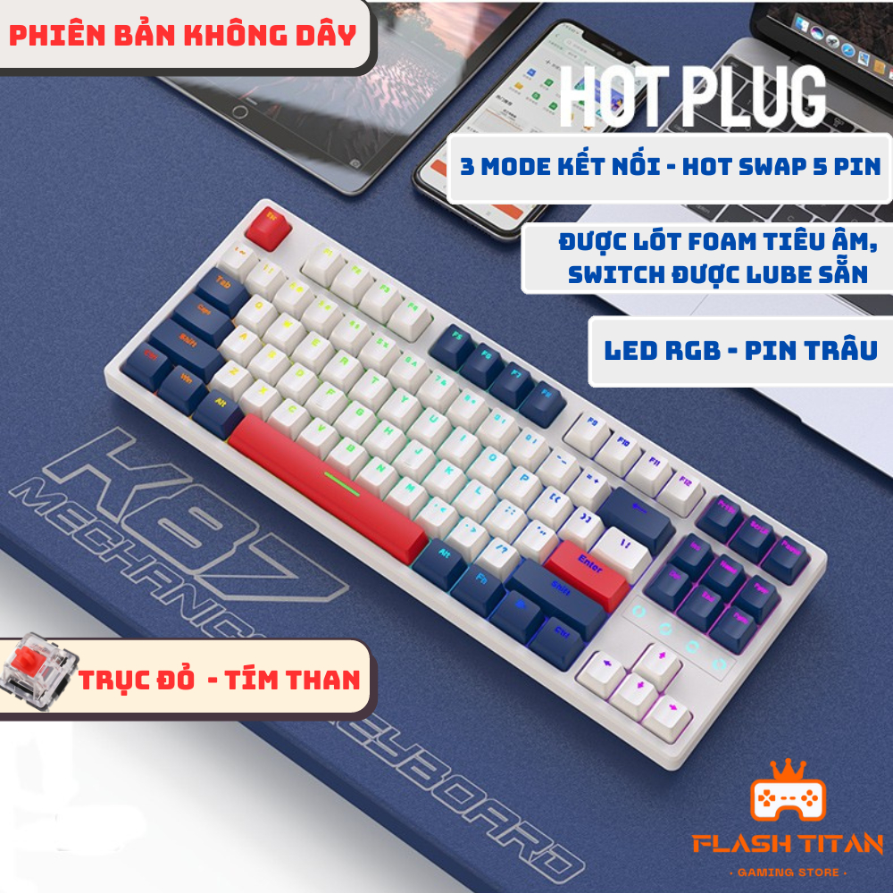 Bàn Phím Cơ Red Switch HOTSWAP K87 Mạch HotSwap 5 pin thay được tất cả các loại switch - Đã Lót Foam - Bảo hành 12 tháng | BigBuy360 - bigbuy360.vn