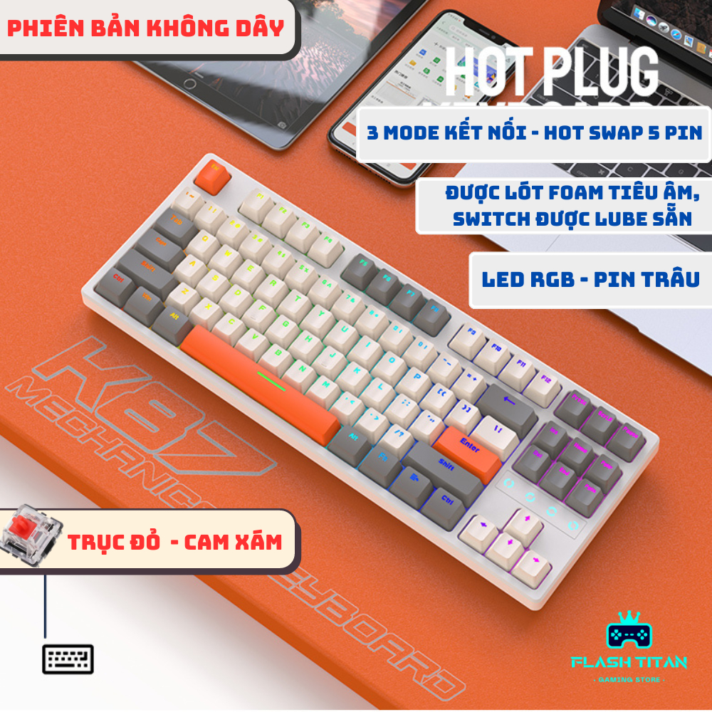 Bàn Phím Cơ Red Switch HOTSWAP K87 Mạch HotSwap 5 pin thay được tất cả các loại switch - Đã Lót Foam - Bảo hành 12 tháng | BigBuy360 - bigbuy360.vn