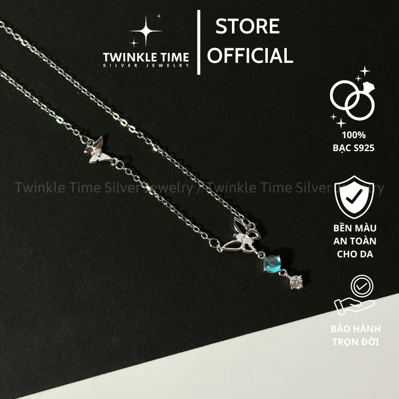 Dây chuyền bạc nữ Twinkle Time cao cấp 2 hồ điệp đính đá cách điệu phong cách Hàn Quốc TT034