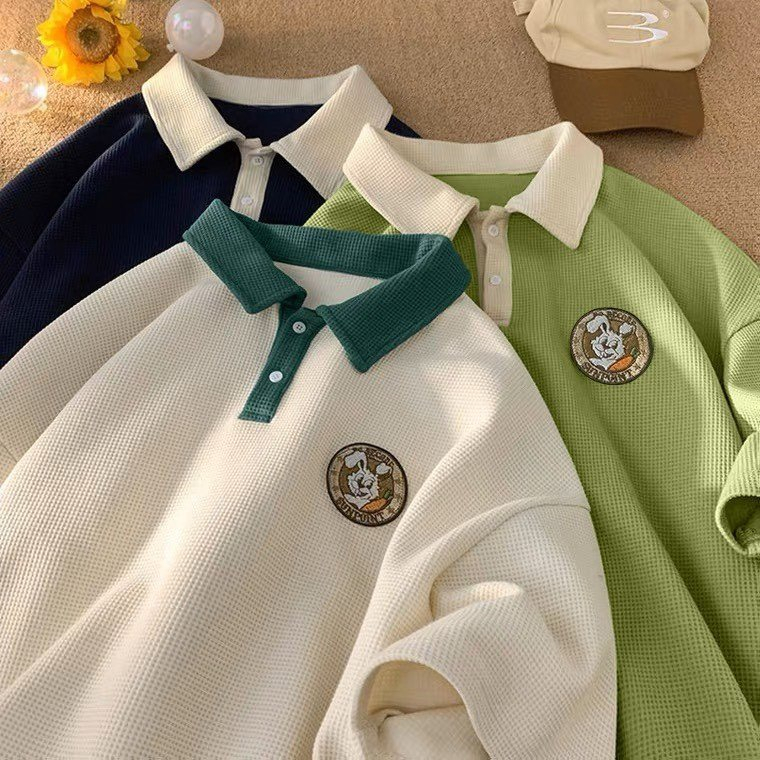 Áo Polo Nam Nữ Tay Lỡ Logo Thỏ Dễ Thương NAD Unisex - Áo Cổ Bẻ Chất Liệu Tổ Ong Dệt Trẻ Trung,Cá Tính,Phong Cách Ulzzang