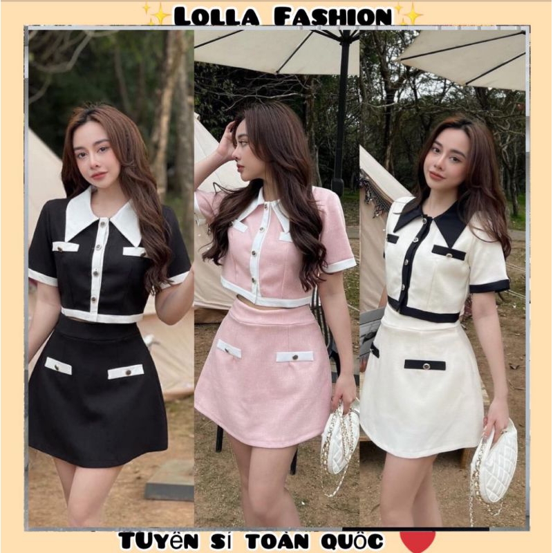 Set Áo Váy Linen Phối Viền Tiểu Thư, Chân váy chữ A đủ 3 màu kèm ảnh thật trải sàn