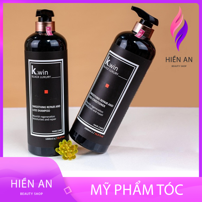 Dầu gội cặp phục hồi tóc hư tổn khô xơ Kwin lux smoothing repair and loss 1000ml combo dưỡng tóc chống gãy rụng dầu gàu