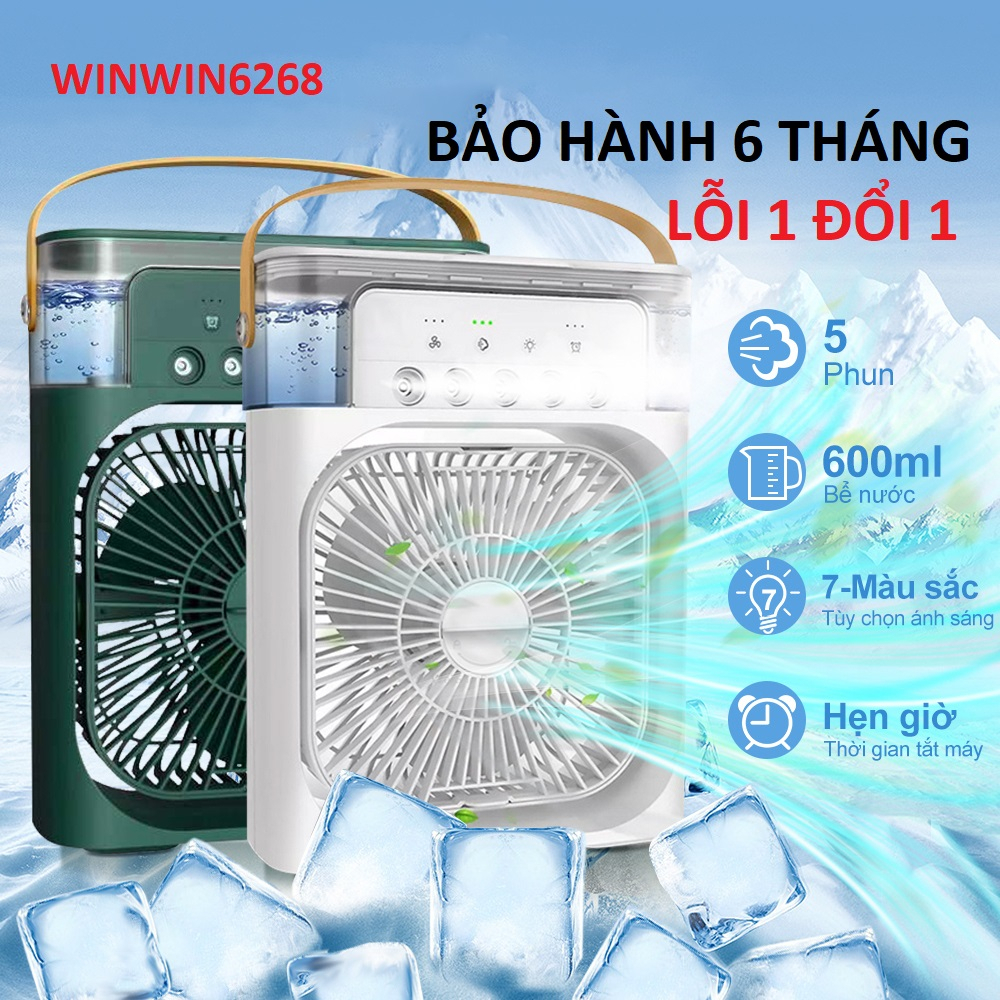 Quạt điều hòa hơi nước phun sương, quạt phun sương mini để bàn, Có 5 vòi phun sương kèm đèn led 7 màu tùy chỉnh