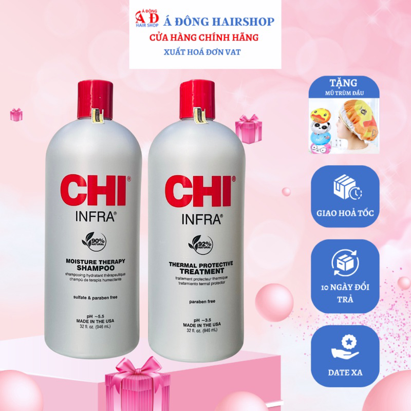 Cặp dầu gội xả CHI Infra shampoo & treatment (xám) siêu mượt cho tóc khô hư tổn 946ml new 2023
