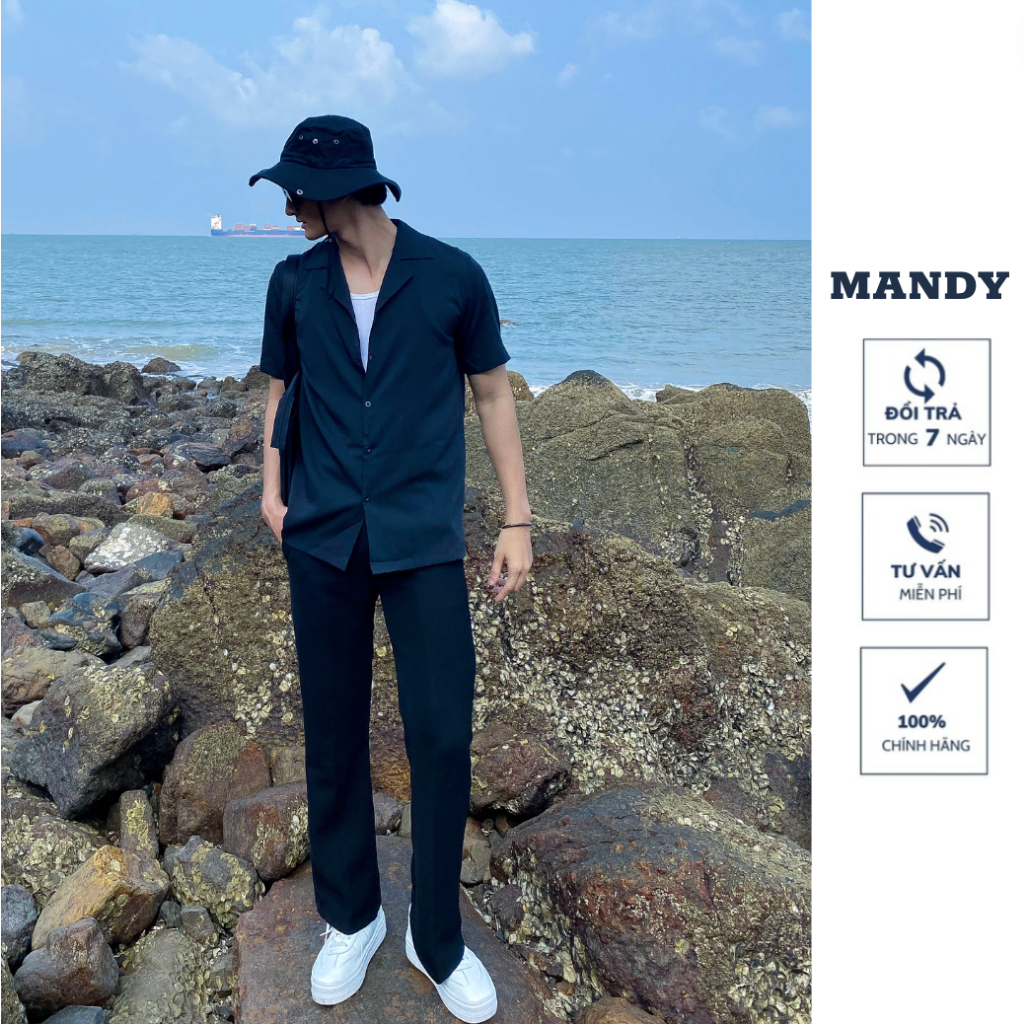 Áo sơ mi nam MANDY Fullbox, vải linen thoáng mát, form regular | Sơ mi cổ 2 ve LINEN Đen