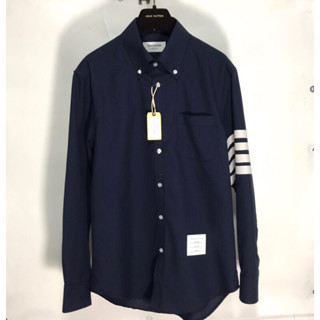 Áo sơ mi thom brown tay dài xanh navy viền 4 sọc xám