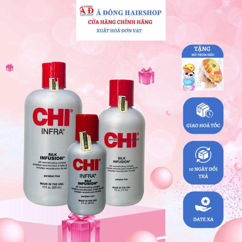 [USA] Dầu gội xả + Tinh dầu dưỡng tóc CHI Silk Infusion phục hồi, siêu mềm mượt của Mỹ New 2023