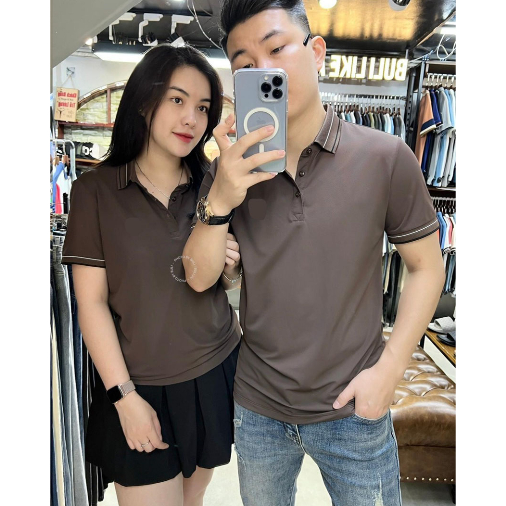 Áo polo đôi nam nữ phối cổ vải cotton cá sấu 4 chiều thấm hút mồ hôi full size 40-95kg sỉ lẻ ib