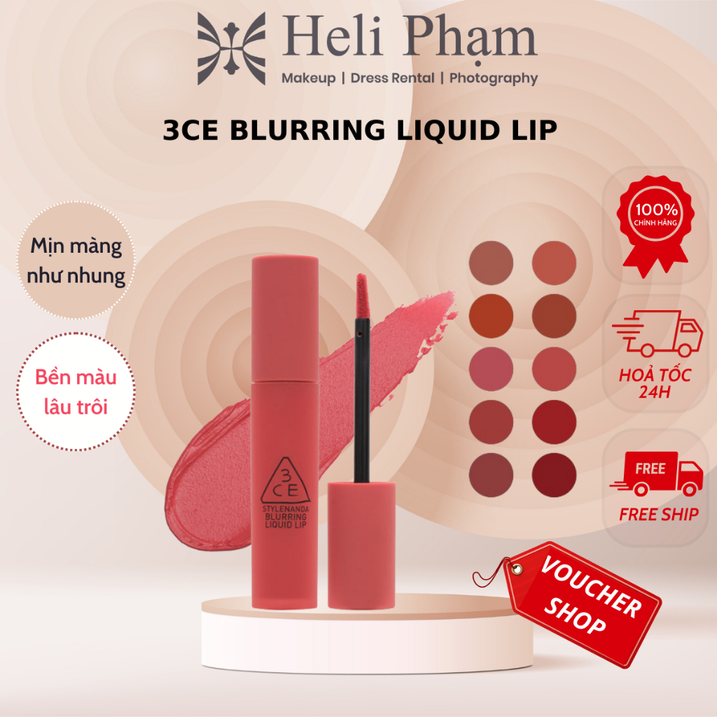 Son Kem Lì 3CE Blurring Liquid Lip Cho Hiệu Ứng Làm Mờ Vân Môi Bền Màu Lâu Trôi - 5.5g