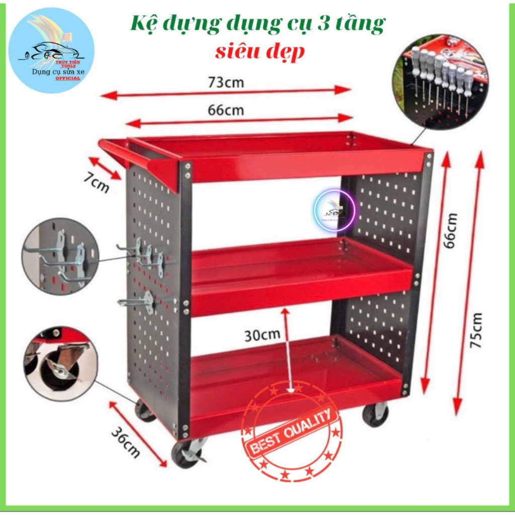 Kệ đựng đồ nghề dụng cụ 3 tầng sơn mạ tĩnh điện cứng cáp, dày dặn