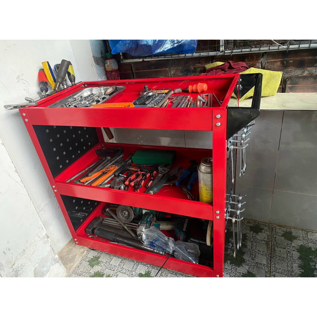 Kệ đựng đồ nghề dụng cụ 3 tầng sơn mạ tĩnh điện cứng cáp, dày dặn