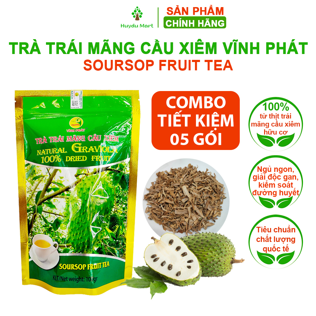 Trà mãng cầu xiêm Vĩnh Phát (combo 5 gói) 100% từ trái mãng cầu xiêm hữu cơ giúp ngủ ngon, tốt cho người cao huyết áp...