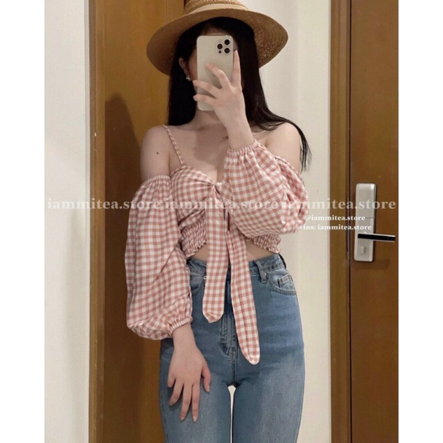 Áo kiểu tiểu thư cúp ngực có MÚT NÂNG - Áo ống phối vạt cúc Hàn Quốc sang chảnh A96