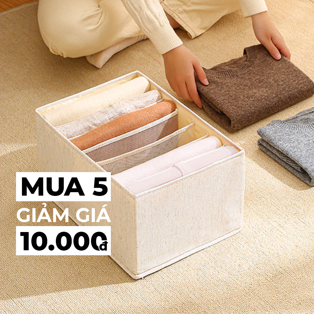 Hộp Đựng Quần Áo Chia Ngăn, Túi Giỏ Vải Chia 7,9,11 Ngăn Có Nắp Đựng Quần Áo Hè Thu Gọn Gàng Dễ Tìm BowiuHome