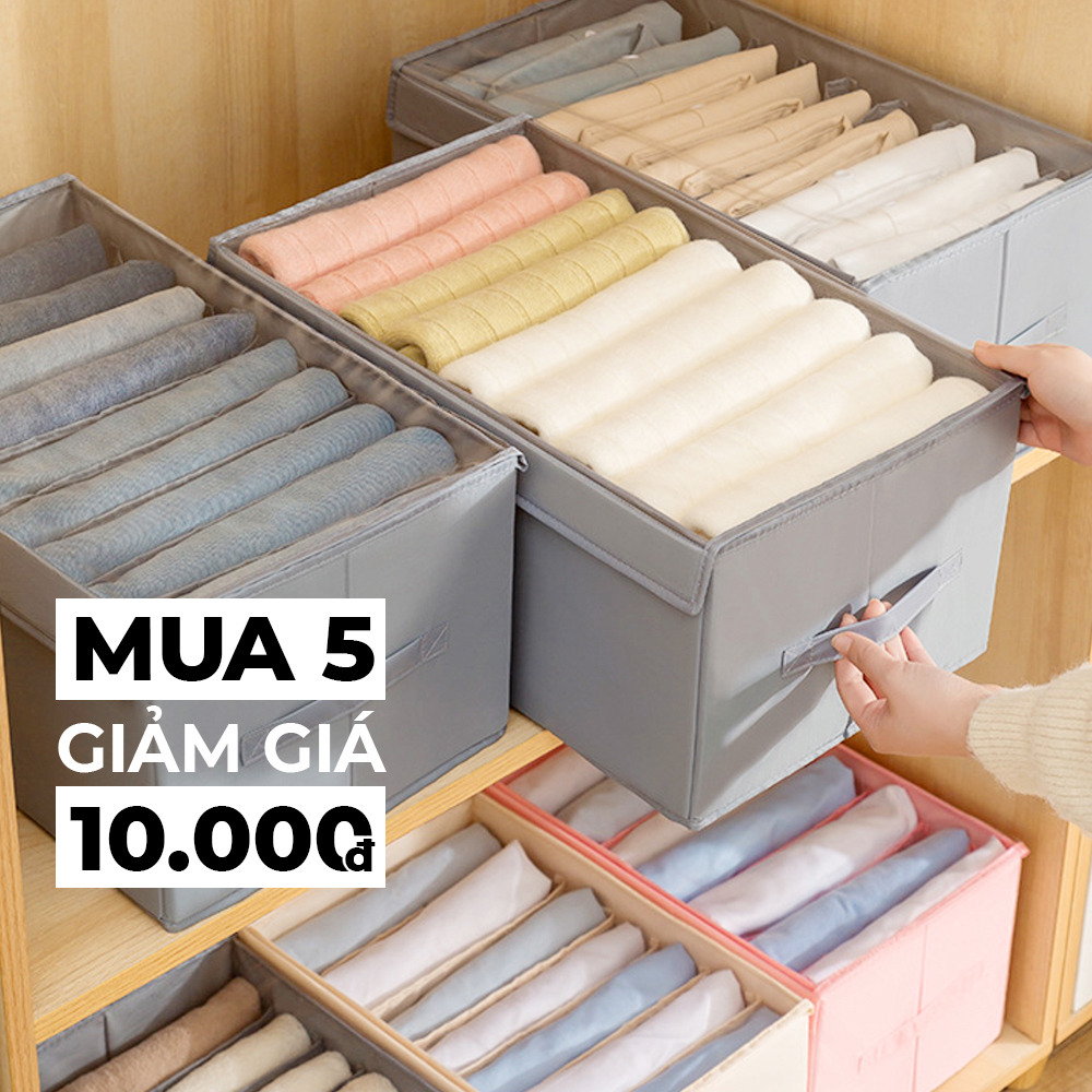 Hộp Vải Chia 7,9,12 Ngăn Đựng Quần Áo Có Nắp, Túi Giỏ Đựng Áo Sơ Mi Quần Jean Đồ Lót Đa Năng Gọn Gàng BowiuHome
