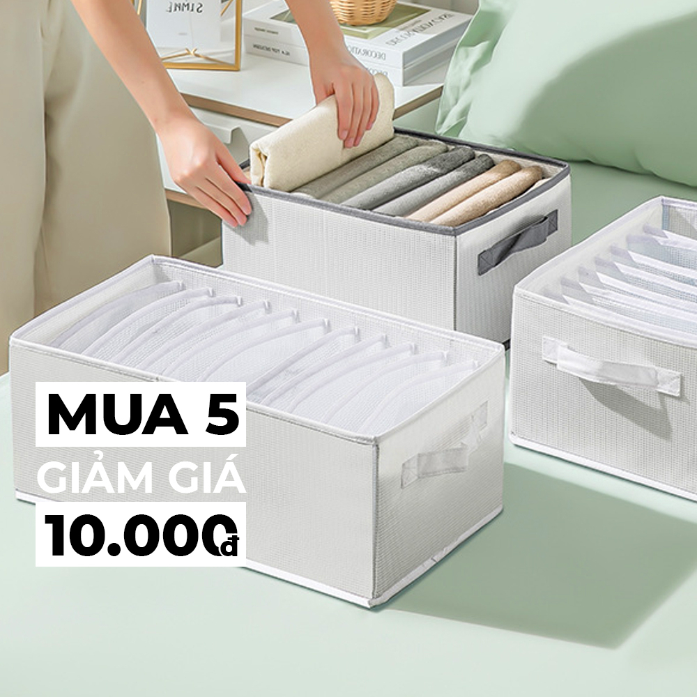 Hộp Đựng Quần Áo 9,11 Ngăn Có Nắp, Túi Thùng Vải Đựng Áo Sơ Mi Quần Jean Thun Hè Thu Đa Năng Xếp Gọn Gàng BowiuHome