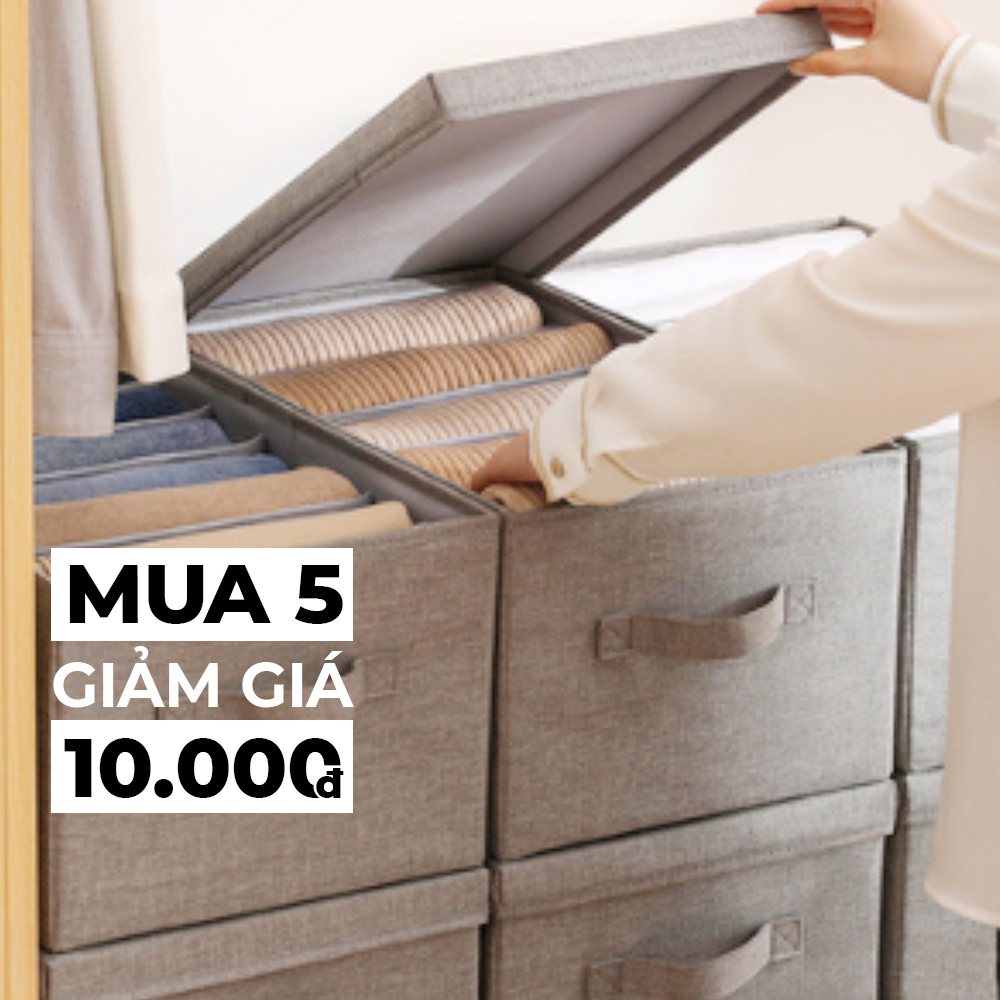 Hộp Vải Đựng Quần Áo Chia 9,11,12 Ngăn Có Nắp, Giỏ Đựng Áo Sơ Mi Quần Âu Gấp Gọn, Túi Vải Đựng Quần Áo BowiuHome