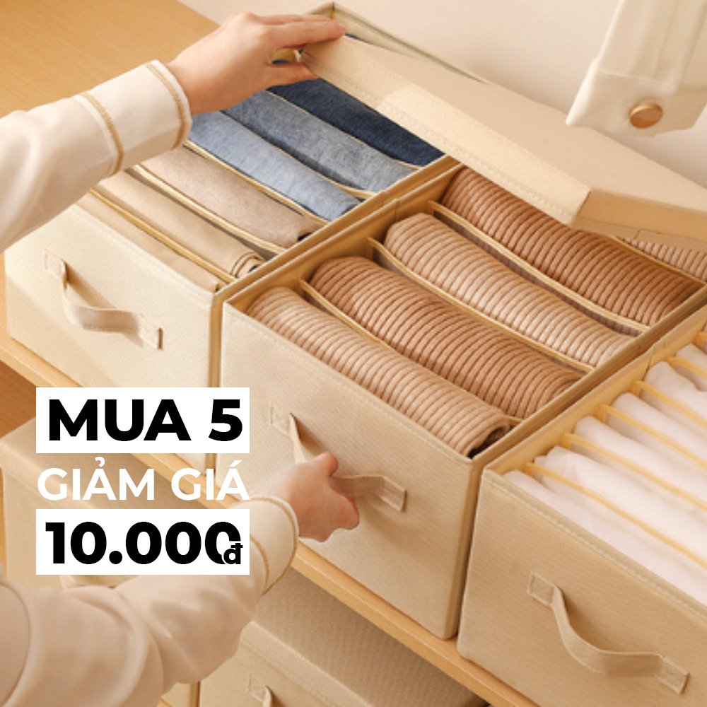 Túi Đựng Quần Áo Chia Ngăn, Hộp Vải Đựng Quần Áo Chia 7,9 Ngăn Nắp Vải Đựng Áo Sơ Mi Hè Thu Cất Gọn Dễ Tìm BowiuHome
