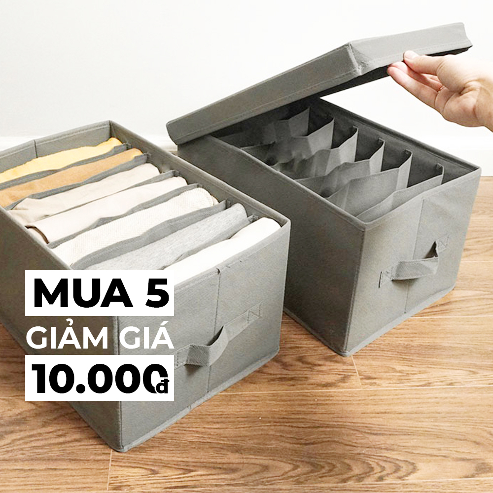 Hộp Đựng Quần Áp Chia 9, 11 Ngăn Có Nắp Giỏ Túi Vải Đựng Quần Jean Áo Sơ Mi Sắp Xếp Thông Minh Dễ Tìm BowiuHome