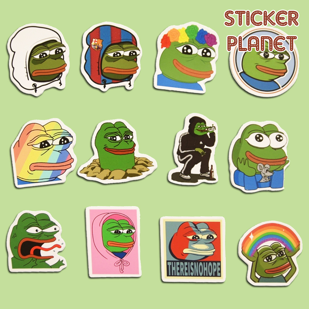 Sticker meme ếch hài hước trang trí mũ bảo hiểm, laptop, điện thoại, đàn, ván trượt