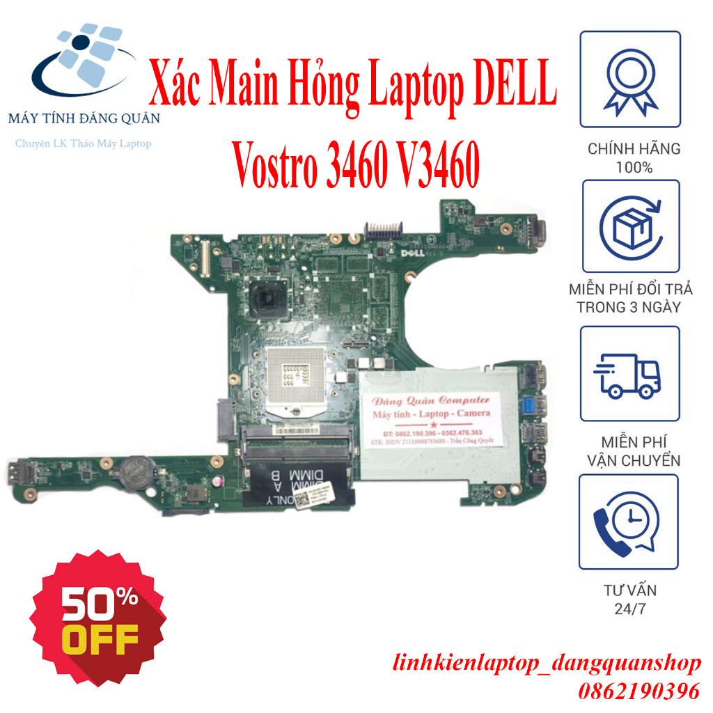 Xác Main Hỏng Laptop DELL Vostro 3460 V3460 cháy chân cắm cáp màn trên main như hình do lắp màn FHD vào