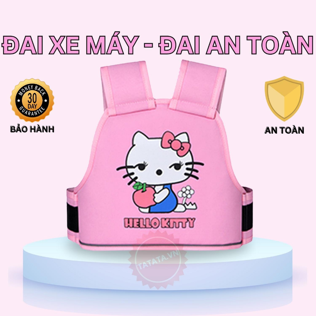 Đai xe máy cho bé ,Đai an toàn cho bé đi xe máy HELLO KITTY có Phản Quang loại CAO CẤP