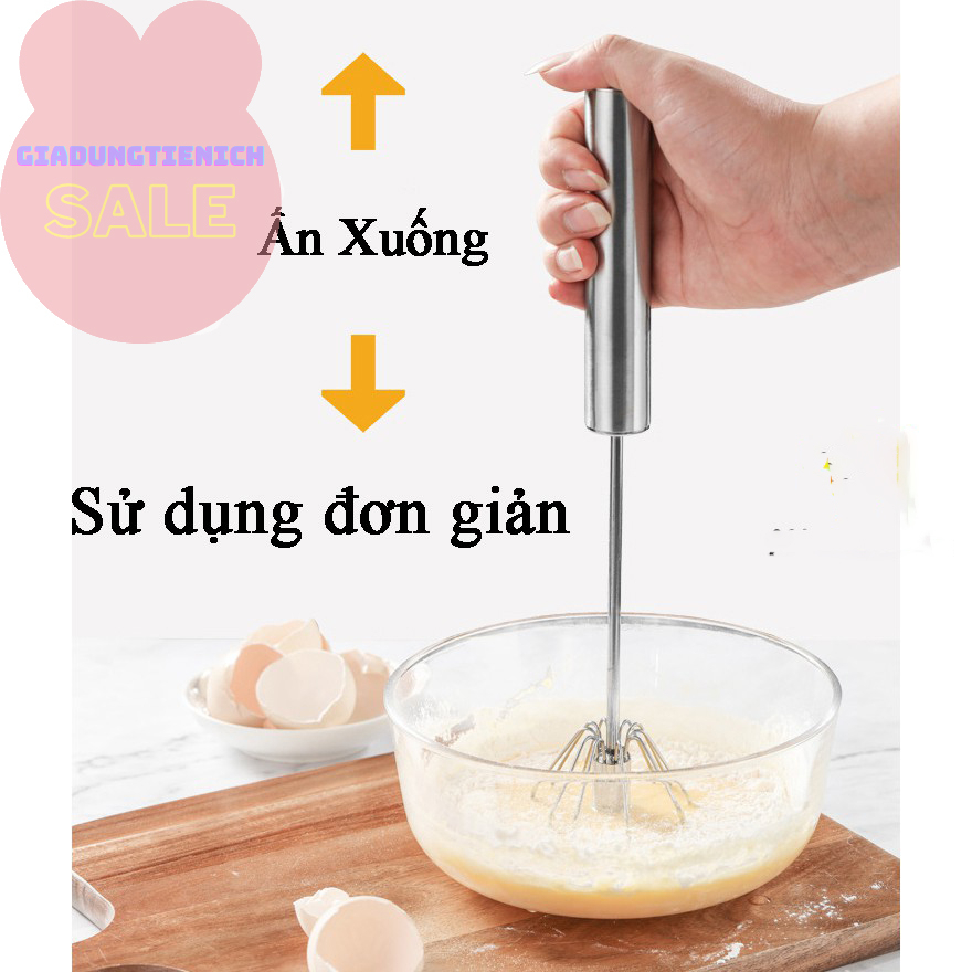 Cây Đánh Trứng Inox Có Trục Xoay Tự Động Nhỏ Gọn Tiện Dụng ( Dài 25cm)
