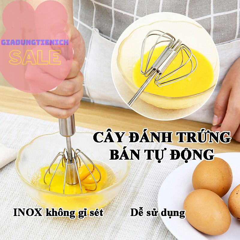 Cây Đánh Trứng Inox Có Trục Xoay Tự Động Nhỏ Gọn Tiện Dụng ( Dài 25cm)