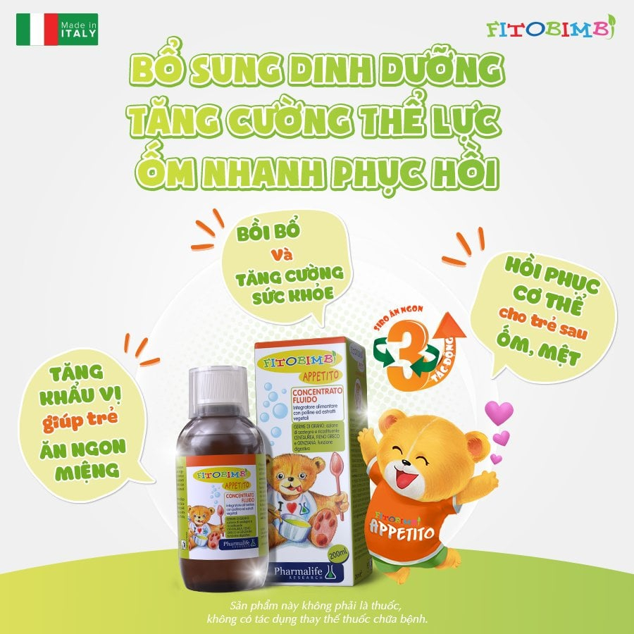 Pharmalife Fitobimbi APPETITO Siro ăn ngon 3 tác động, Chai 200ml