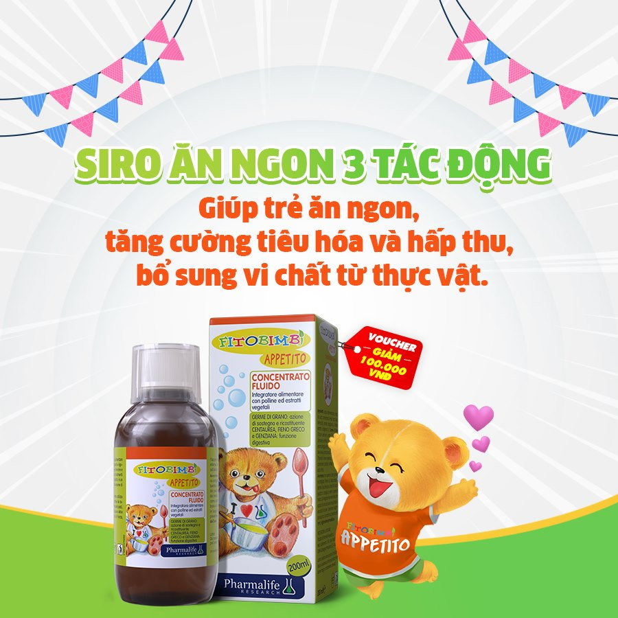 Pharmalife Fitobimbi APPETITO Siro ăn ngon 3 tác động, Chai 200ml