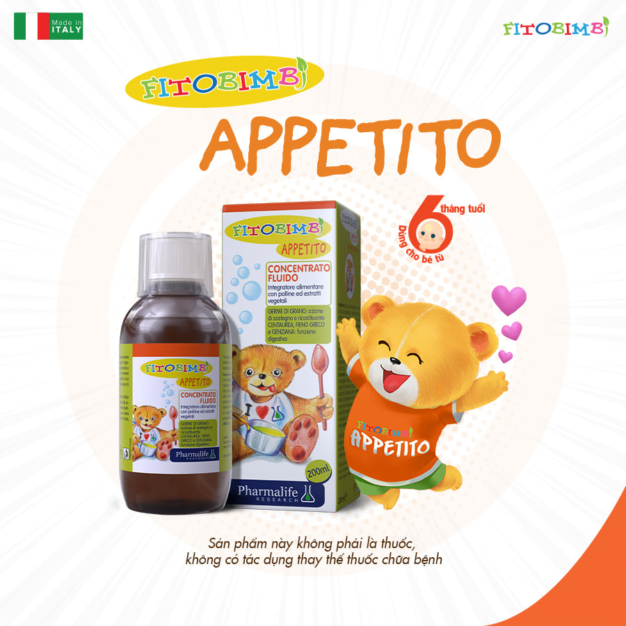 Pharmalife Fitobimbi APPETITO Siro ăn ngon 3 tác động, Chai 200ml