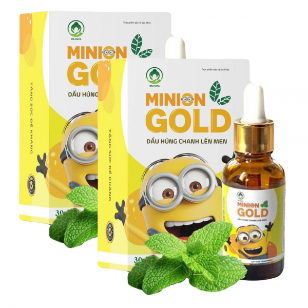Tinh dầu húng chanh Minion gold, Hỗ trợ giảm ho, Cảm cúm, Sốt, Tăng đề kháng cho bé với Húng chanh lên men - Lọ 30ml