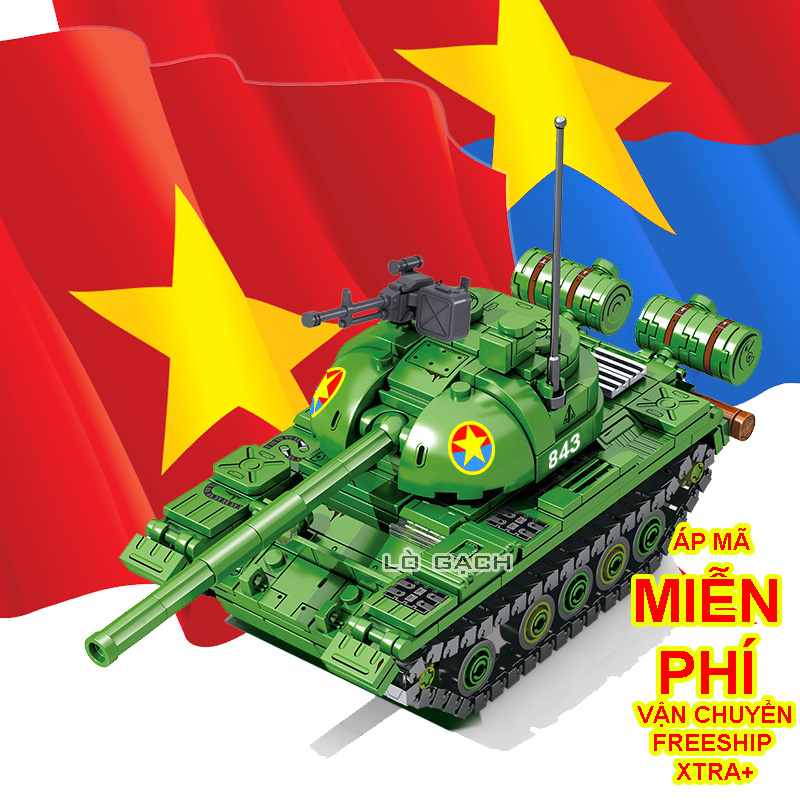 Bộ xếp hình Xe tăng T54 Type 59 số hiệu 390, 843 Quân đội Nhân dân Việt Nam MOC - 489 chi tiết
