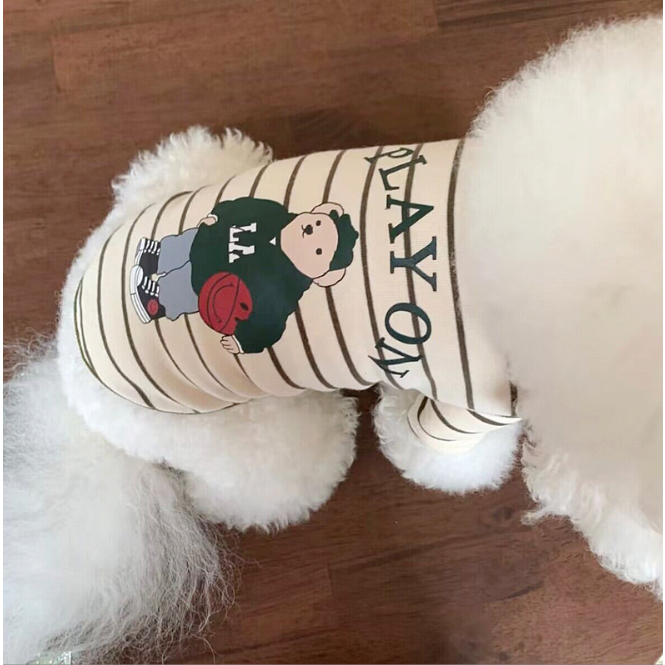 ÁO THUN GẤU BÓNG CHÀY KẺ SỌC DỄ THƯƠNG MÁT MẺ MÙA HÈ CHO THÚ CƯNG