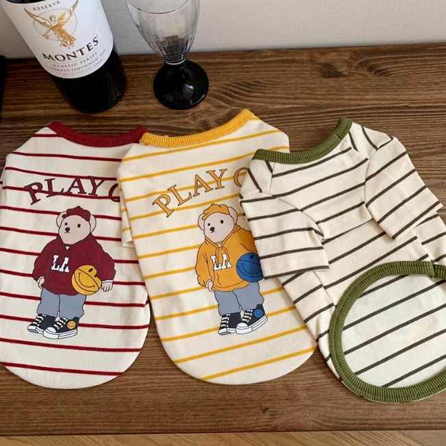 ÁO THUN GẤU BÓNG CHÀY KẺ SỌC DỄ THƯƠNG MÁT MẺ MÙA HÈ CHO THÚ CƯNG